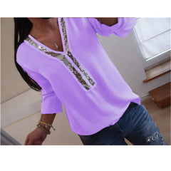 2019 Women's Casual V-Neck Sequin Chiffon Blouse
