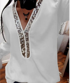 2019 Women's Casual V-Neck Sequin Chiffon Blouse
