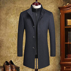 Men's Mid-Length Woolen Coat with Detachable Vest Liner