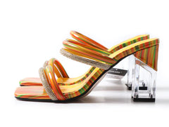 Ribbon Crystal High Heel Slippers