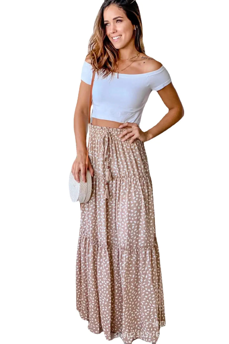 Classic Midi Skirt with Elastic Waist and Pleats