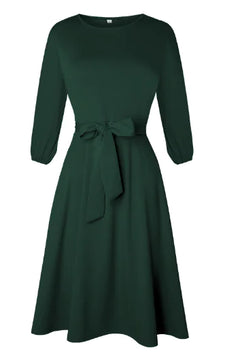 Women's Waist-Tight 3/4 Sleeve Dress with Belt
