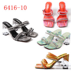 Ribbon Crystal High Heel Slippers