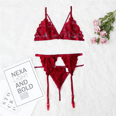 Lace Seduction Lingerie Set with Stockings (3 Pieces)