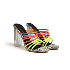 Ribbon Crystal High Heel Slippers