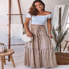 Classic Midi Skirt with Elastic Waist and Pleats