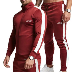 Colorblock Long-Sleeved Men's Sports Suit with Collar