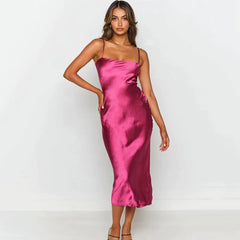 Elegant Backless Lace Up Satin Suspender Dress